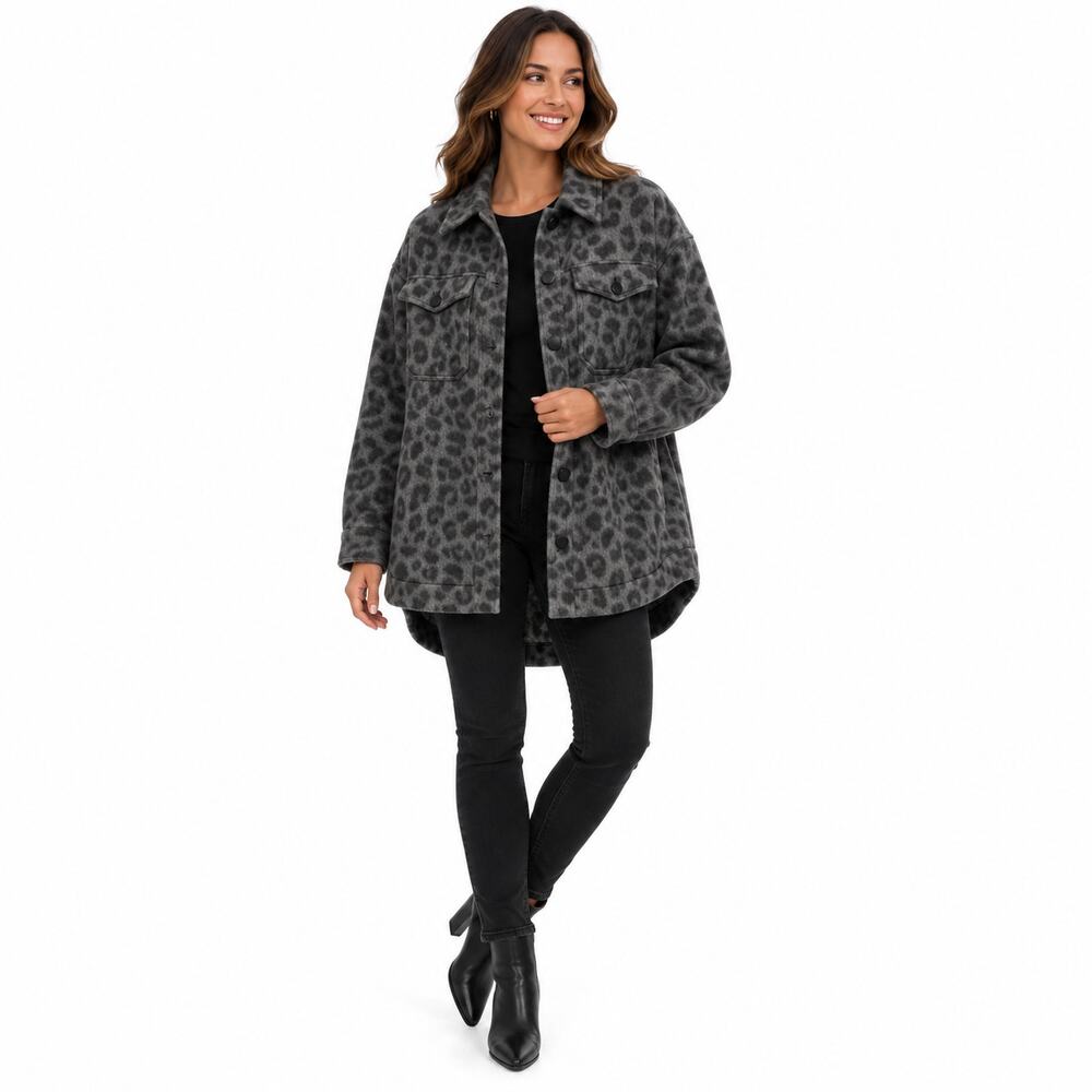 Ted Baker Womens Jacquard Jacket Size 2(US 6) Gray Leopard Italian Wool Shacket